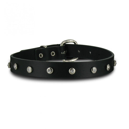 SiaLinda: Halsband echtes Leder schwarz mit 9 Straß - Kristallen, sehr edel - SiaLinda.com